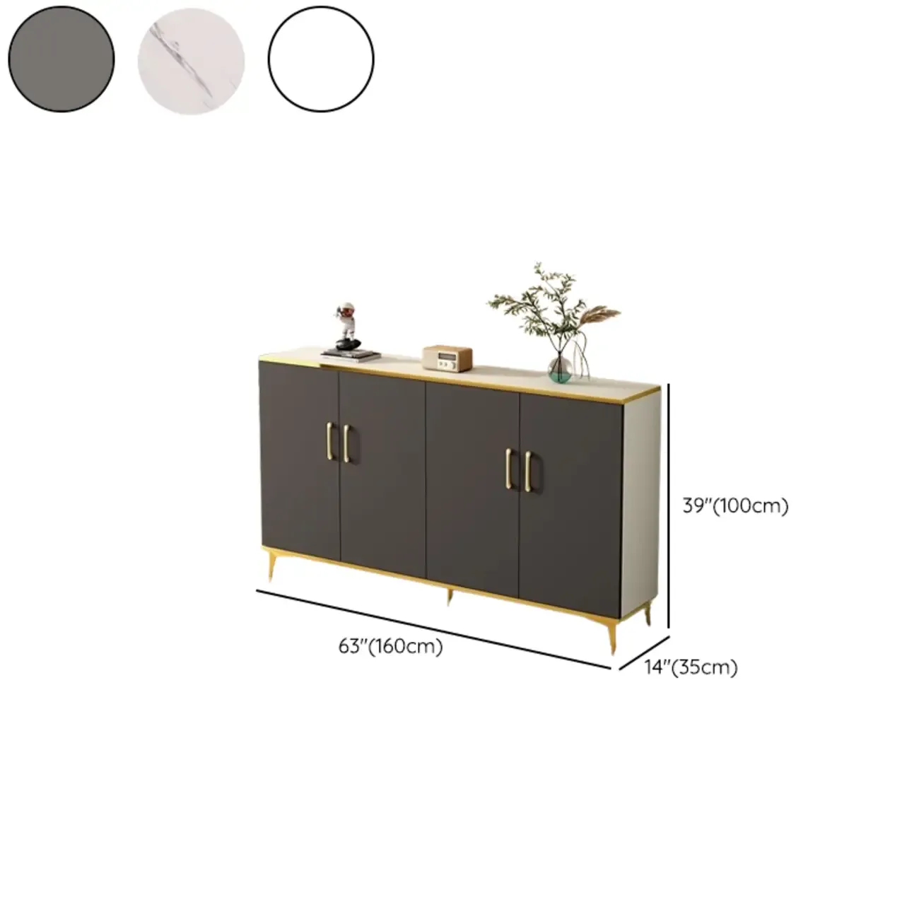 Trendy Grey Wood Hallway Shoe Cabinet with Gold  Legs Image - 23