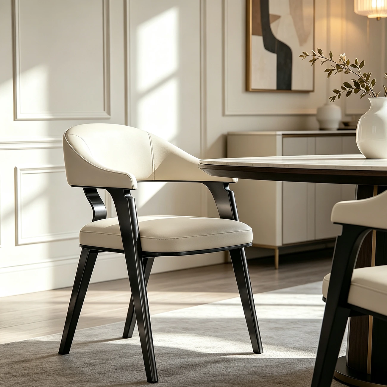 Modern Genuine Leather Champagne Gold Dining Room Arm Chair Image - 3 | homeyfad