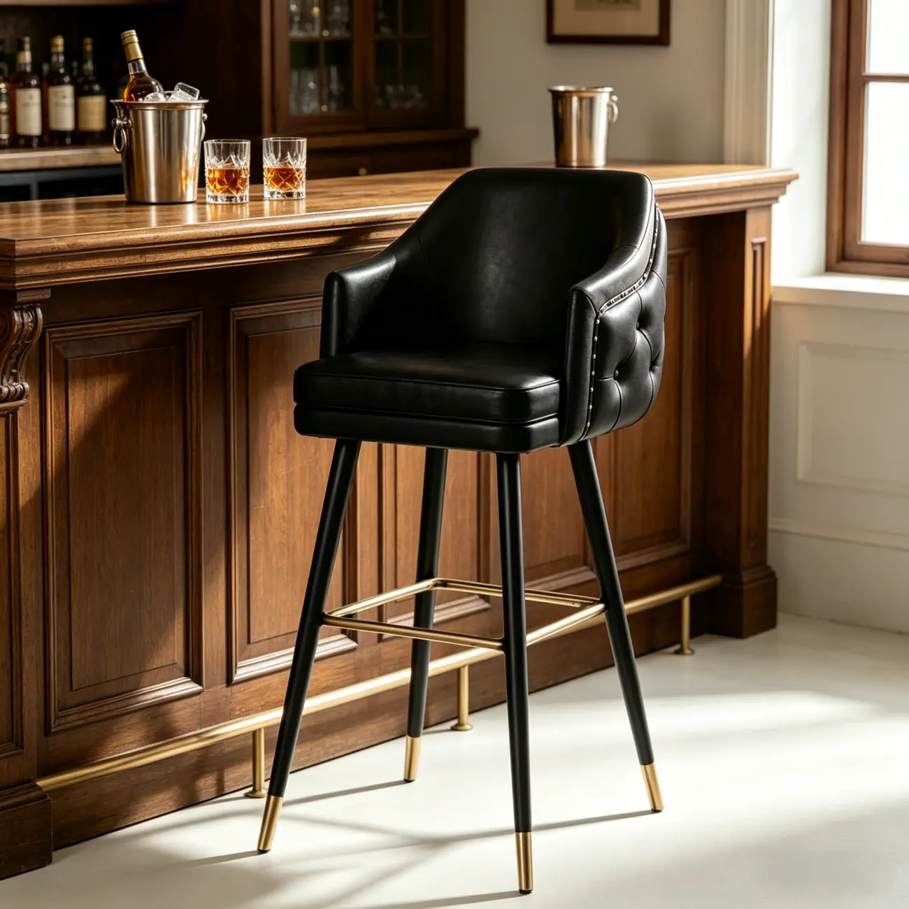 Mid-century Modern Upholstered Tufted Back Tuxedo Counter Stools Image - 14 | homeyfad