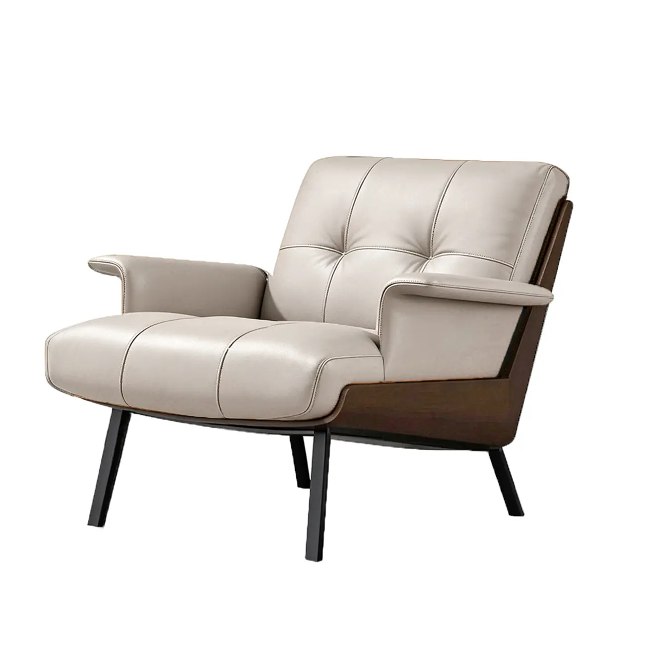Modern Tufted Microfiber Leather Accent Chair with Arms Image - 15 | homeyfad