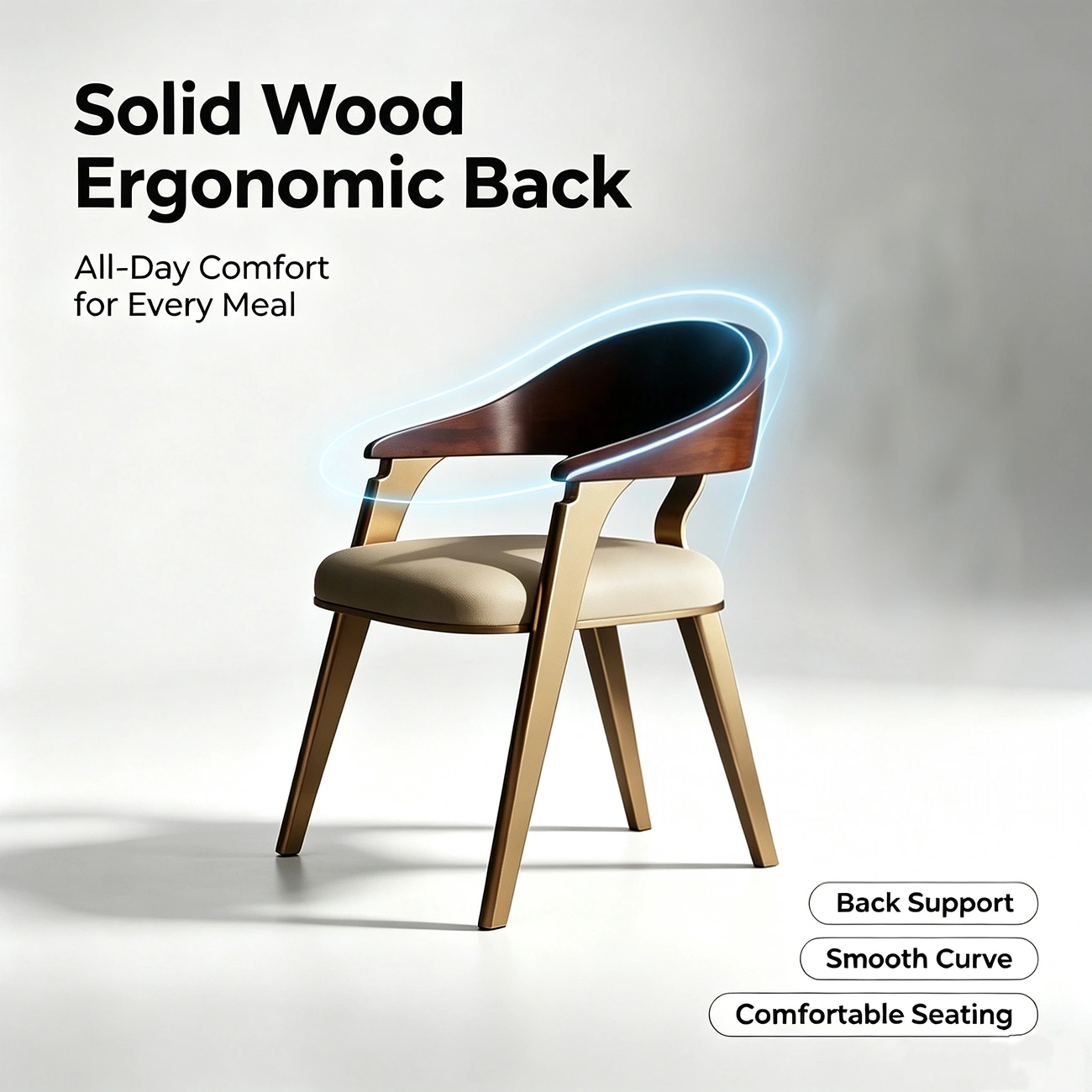 Luxury Curved Back Genuine Leather Dining Chair Armrest Image - 4 | homeyfad