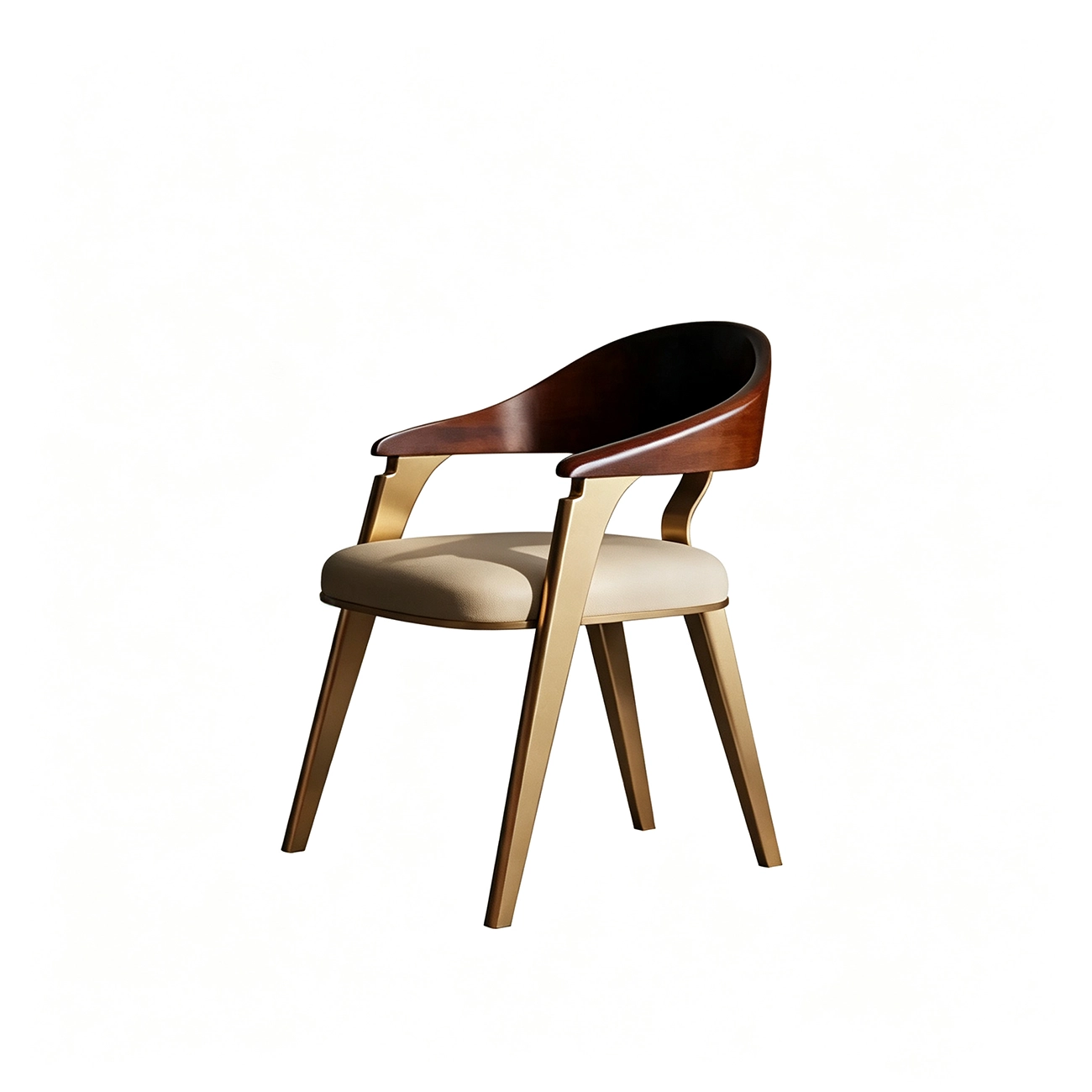 Luxury Curved Back Genuine Leather Dining Chair Armrest Image - 13 | homeyfad