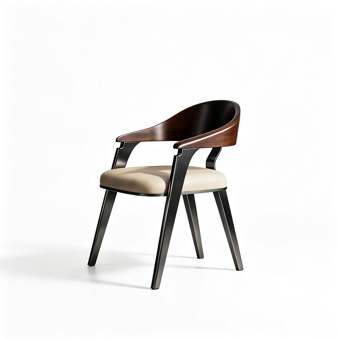 Luxury Curved Back Genuine Leather Dining Chair Armrest Image - 14 | homeyfad