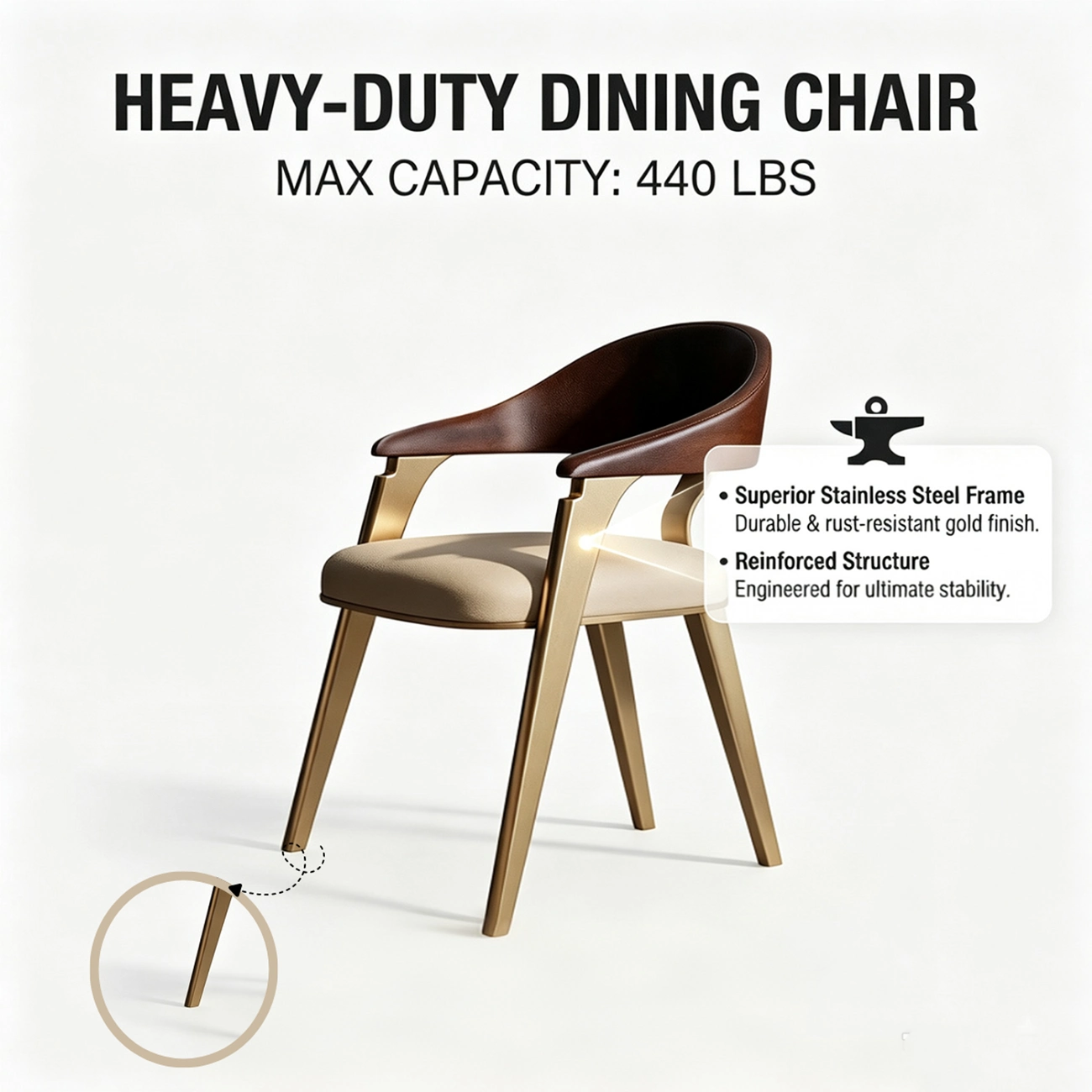 Luxury Curved Back Genuine Leather Dining Chair Armrest Image - 5 | homeyfad
