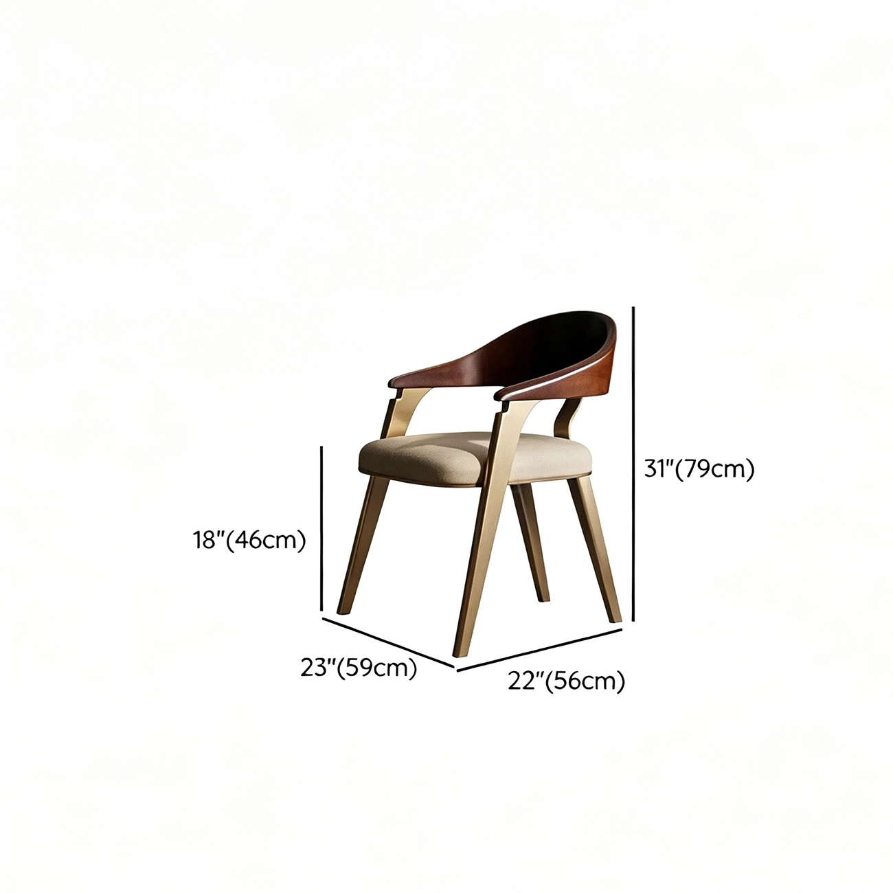 Luxury Curved Back Genuine Leather Dining Chair Armrest #size | homeyfad