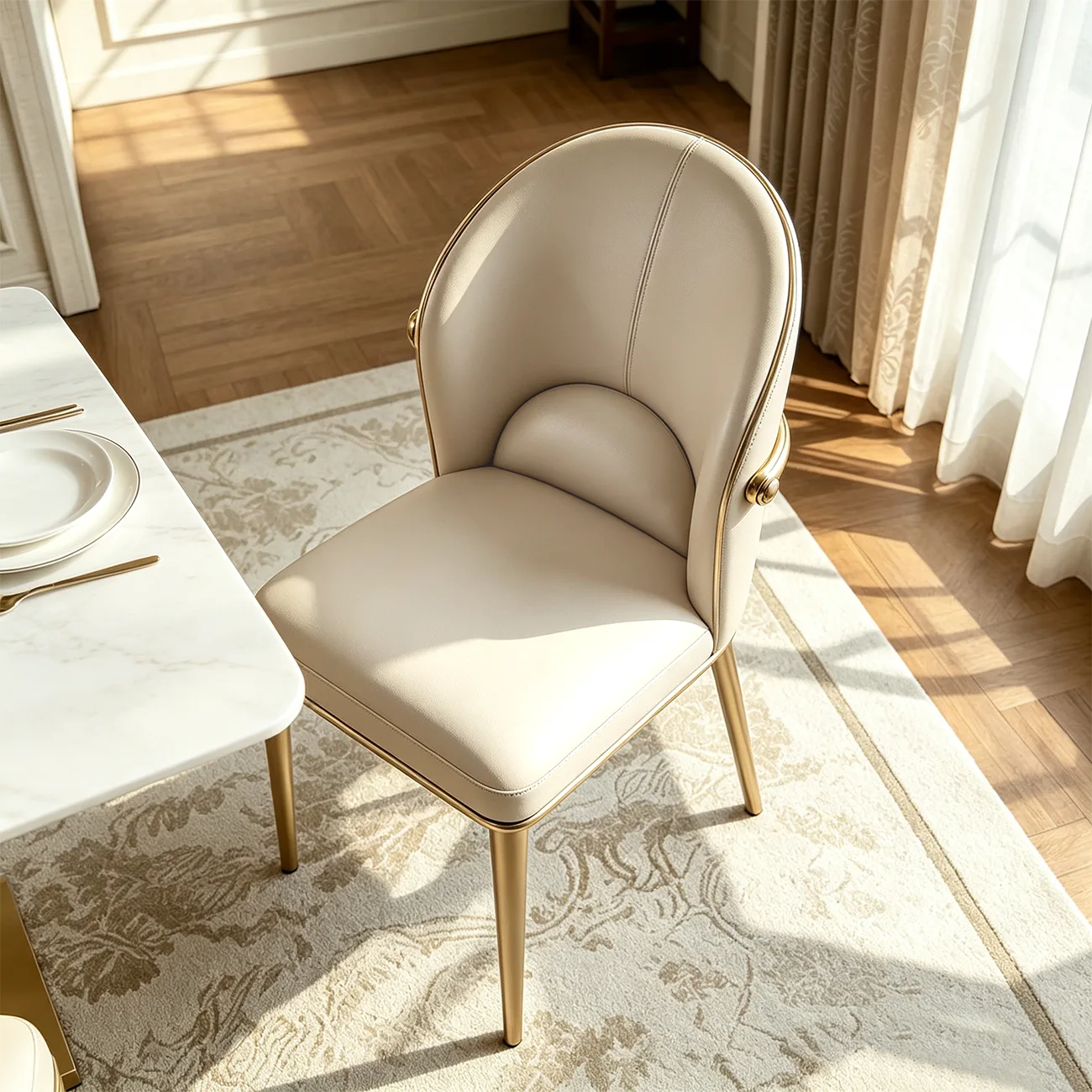 Modern Genuine Leather Dining Chair With Steel Legs  Image - 4 | homeyfad