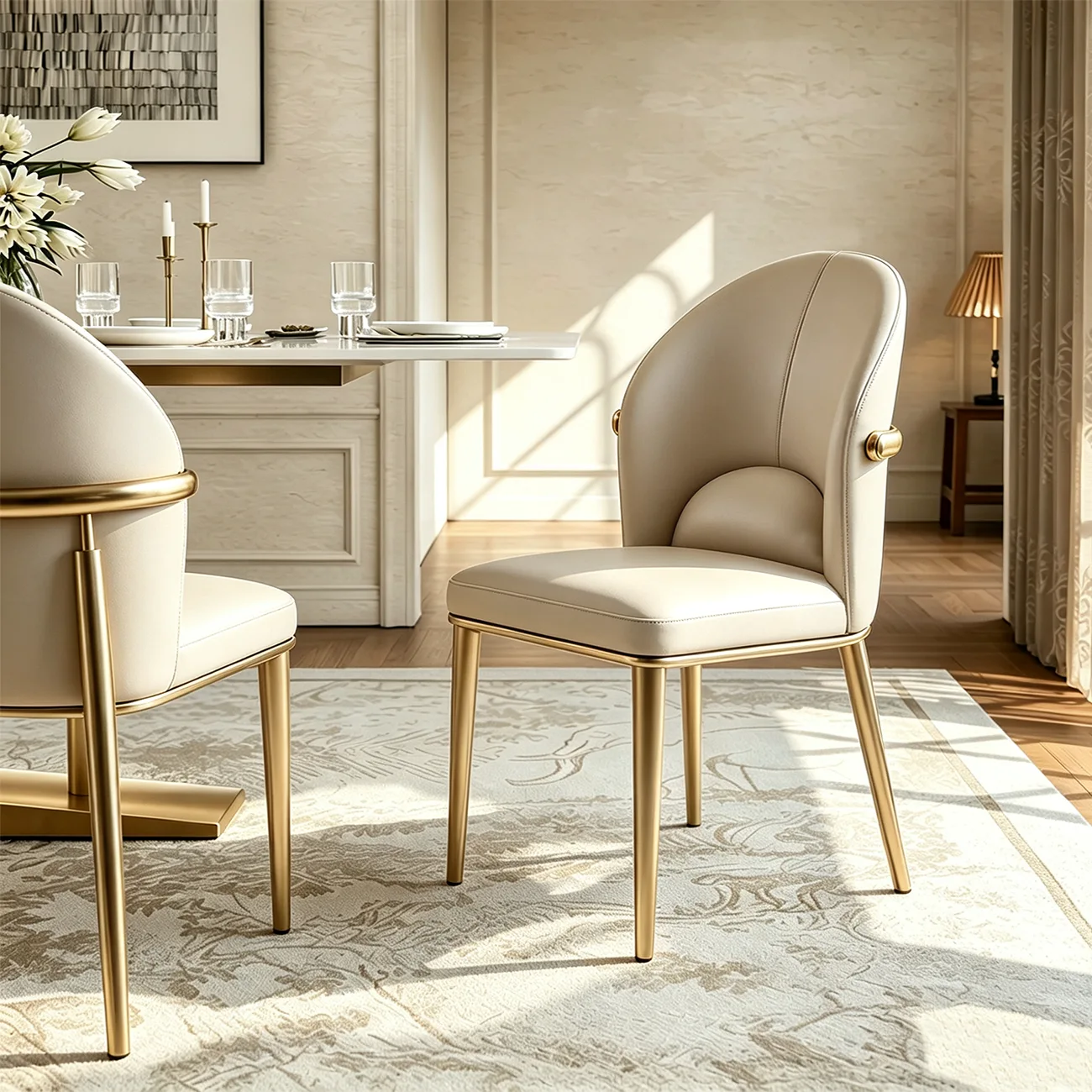 Modern Genuine Leather Dining Chair With Steel Legs  Image - 2 | homeyfad