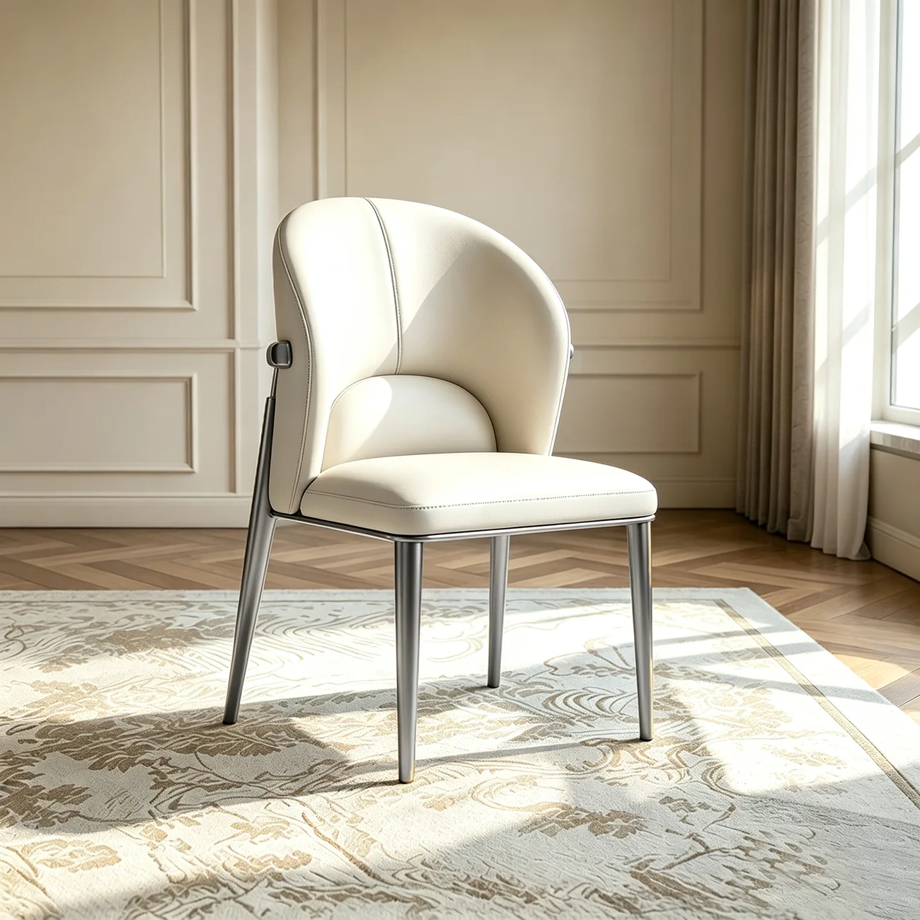 Modern Genuine Leather Dining Chair With Steel Legs  Image - 10 | homeyfad