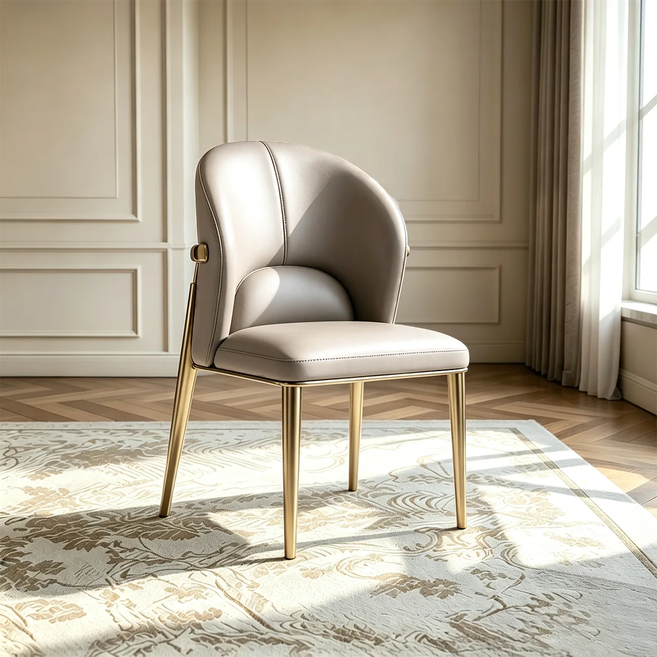 Modern Genuine Leather Dining Chair With Steel Legs  Image - 12 | homeyfad