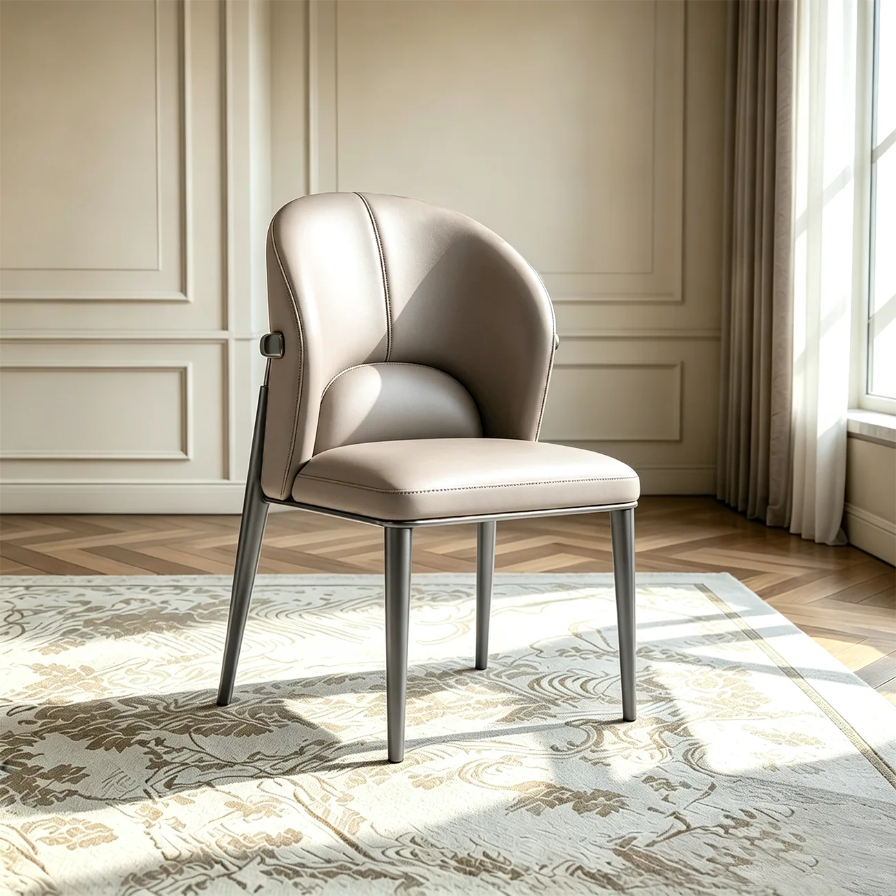 Modern Genuine Leather Dining Chair With Steel Legs  Image - 13 | homeyfad