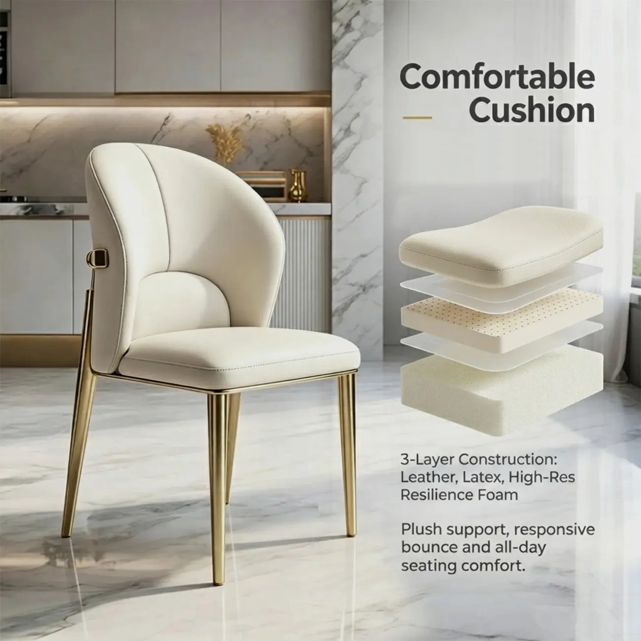 Modern Genuine Leather Dining Chair With Steel Legs  Image - 6 | homeyfad