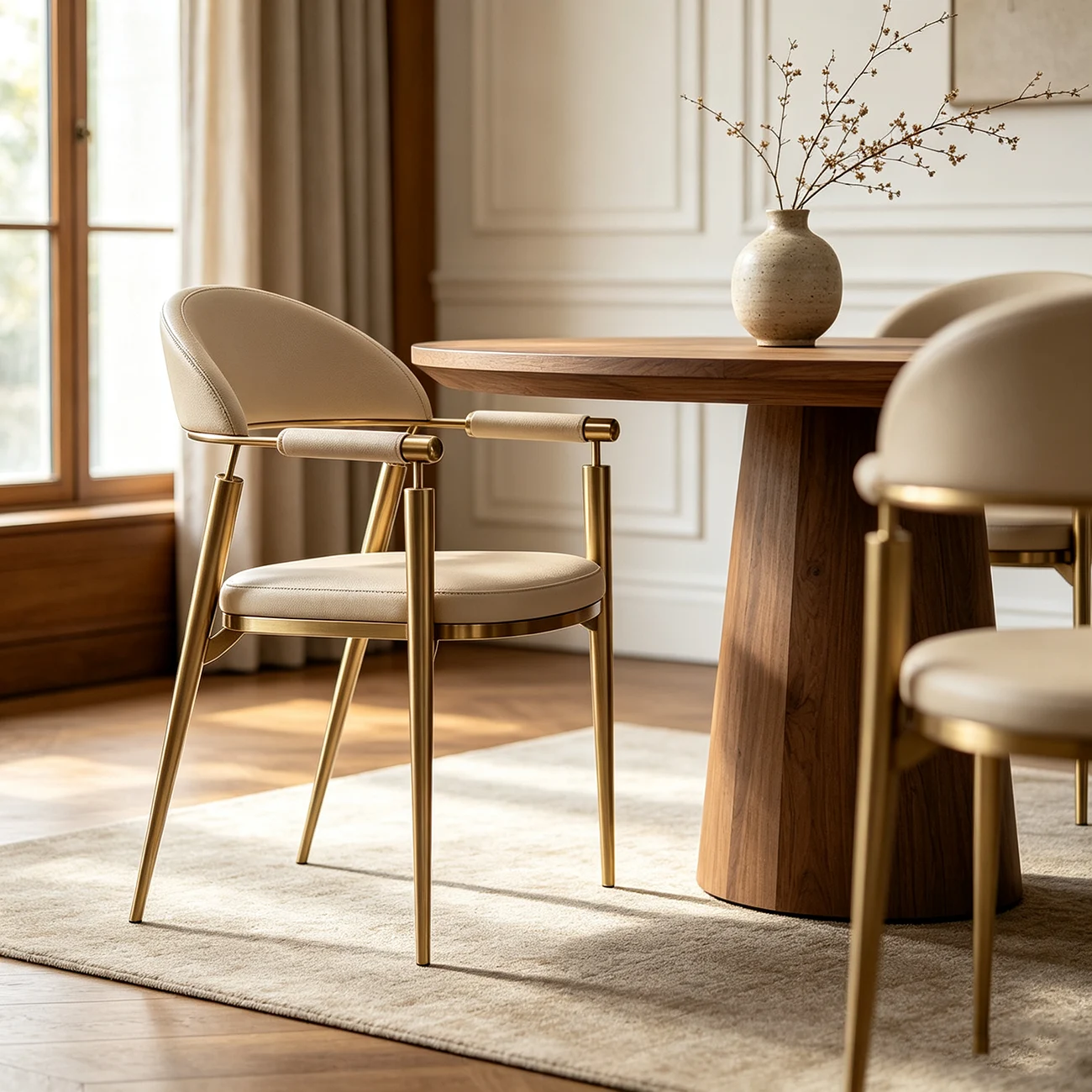Luxury Armrest Genuine Leather Dining Chair with Gold Legs Image - 1 | homeyfad