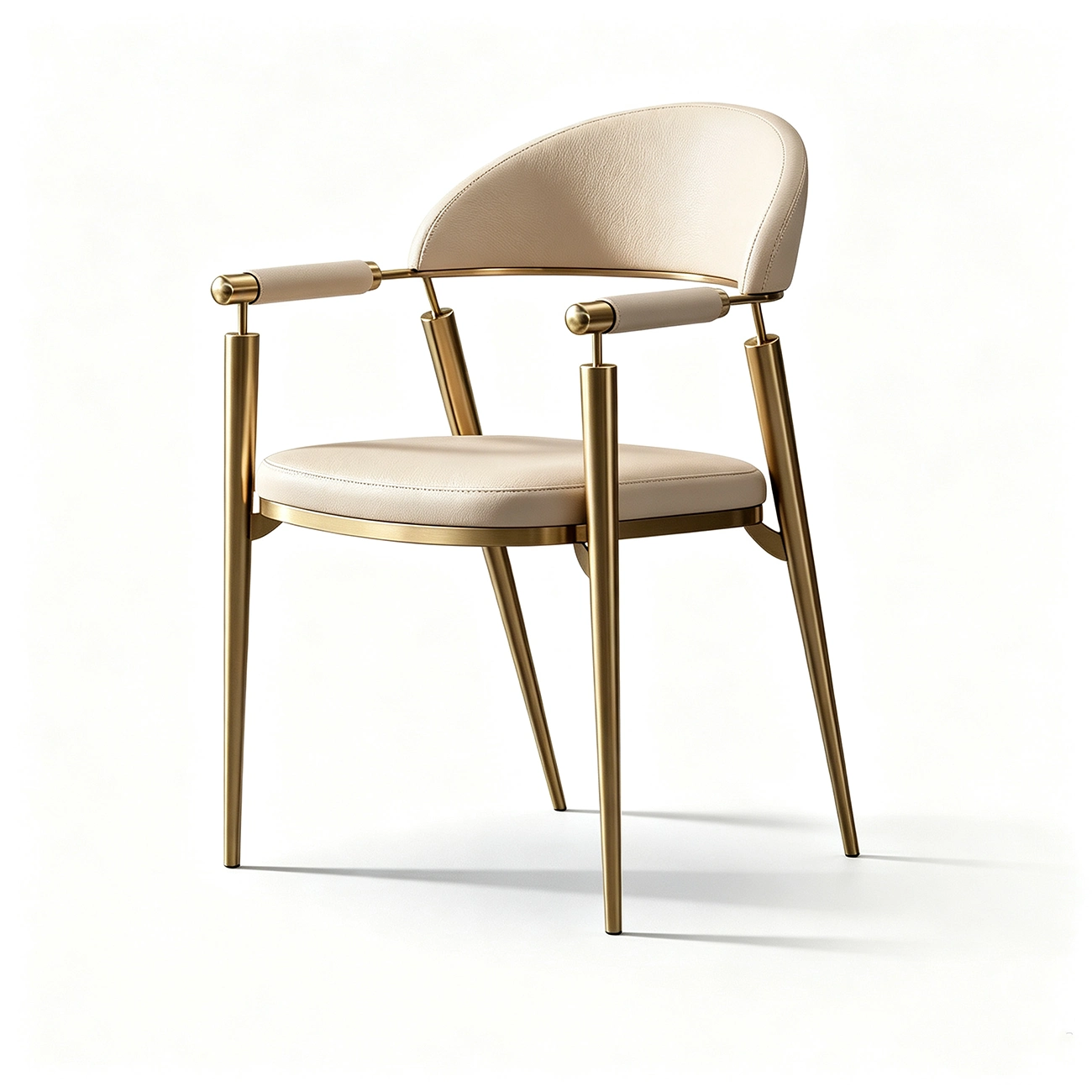 Luxury Armrest Genuine Leather Dining Chair with Gold Legs Image - 9 | homeyfad