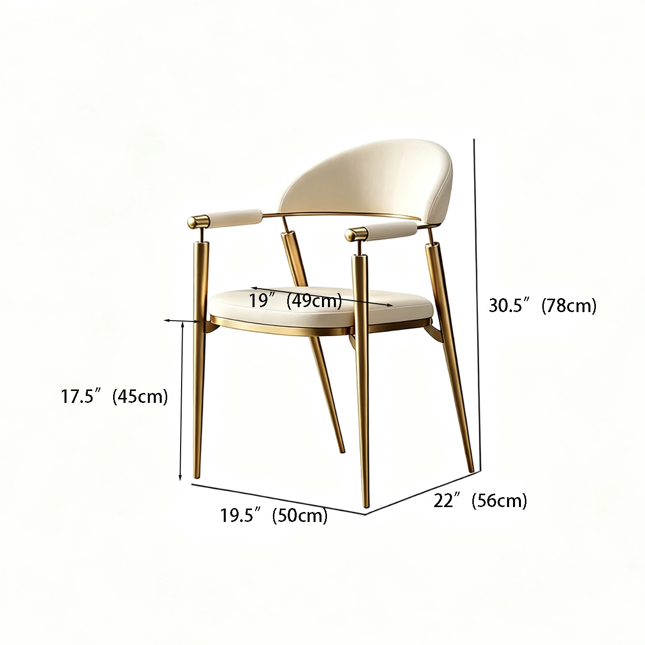 Luxury Armrest Genuine Leather Dining Chair with Gold Legs #size | homeyfad
