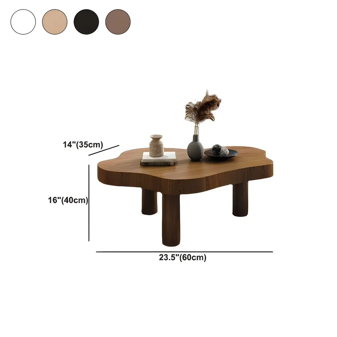 Natural Cloud-Shaped Pine Coffee Table with 3 Legs #size | homeyfad