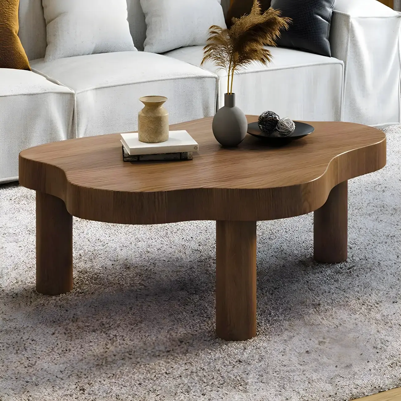 Natural Cloud-Shaped Pine Coffee Table with 3 Legs Image - 12 | homeyfad