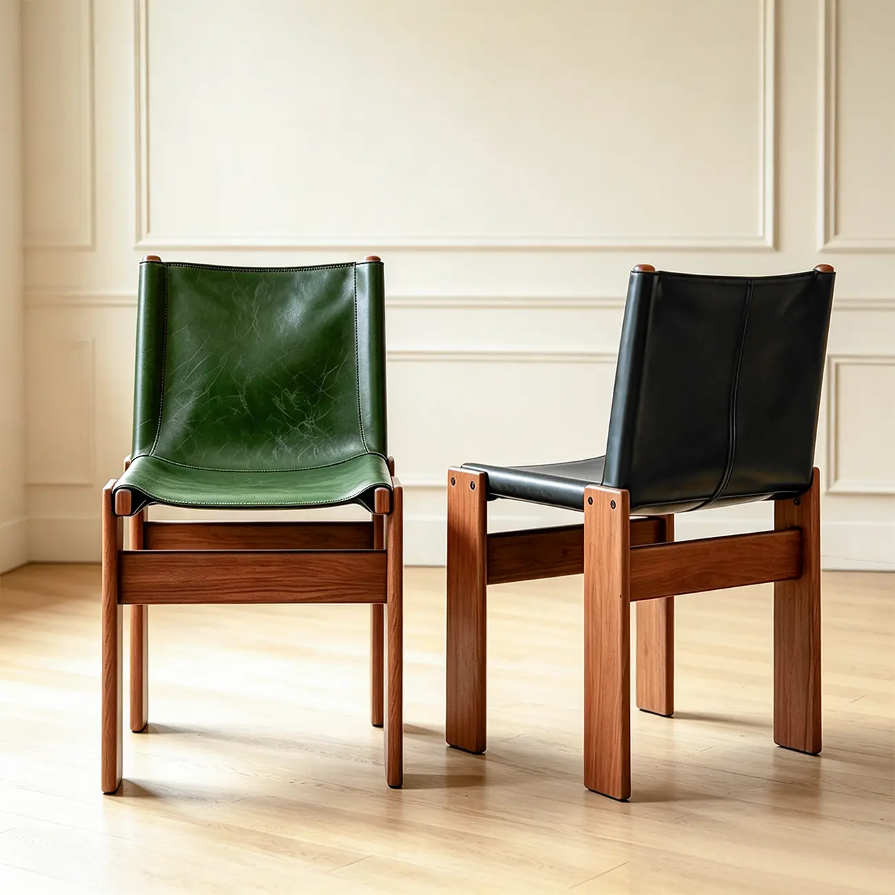 Mid-Century Modern Ash Wood Frame Leather Dining Chair Image - 1 | homeyfad