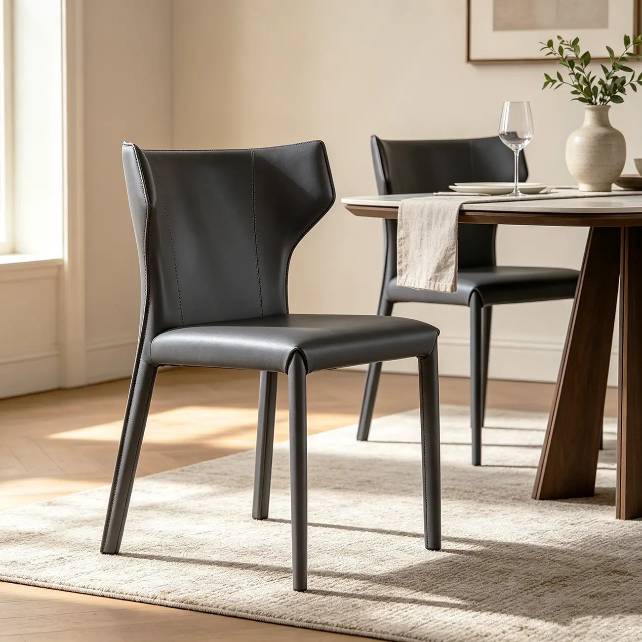 Modern Ergonomic Wing Back Faux Leather Dining Chairs Image - 3 | homeyfad