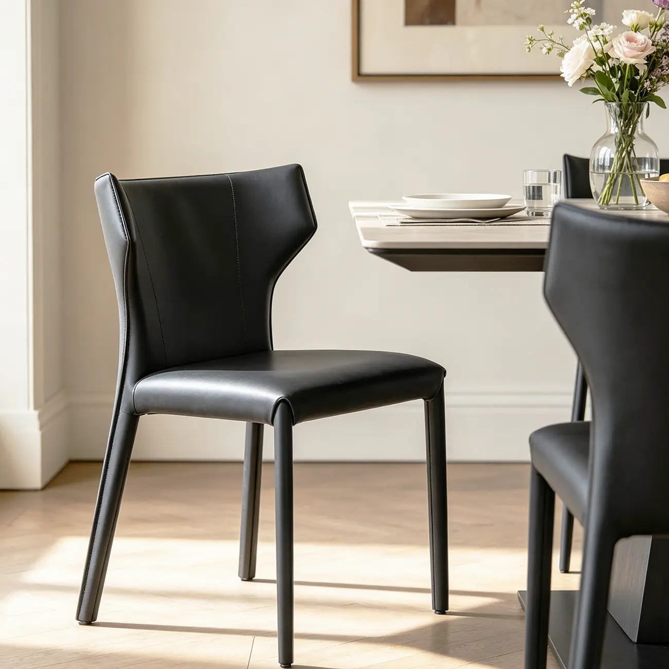 Modern Ergonomic Wing Back Faux Leather Dining Chairs Image - 9 | homeyfad