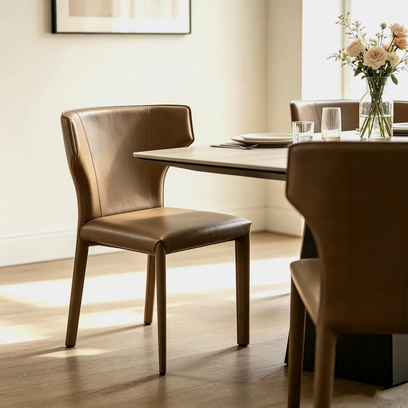Modern Ergonomic Wing Back Faux Leather Dining Chairs Image - 2 | homeyfad