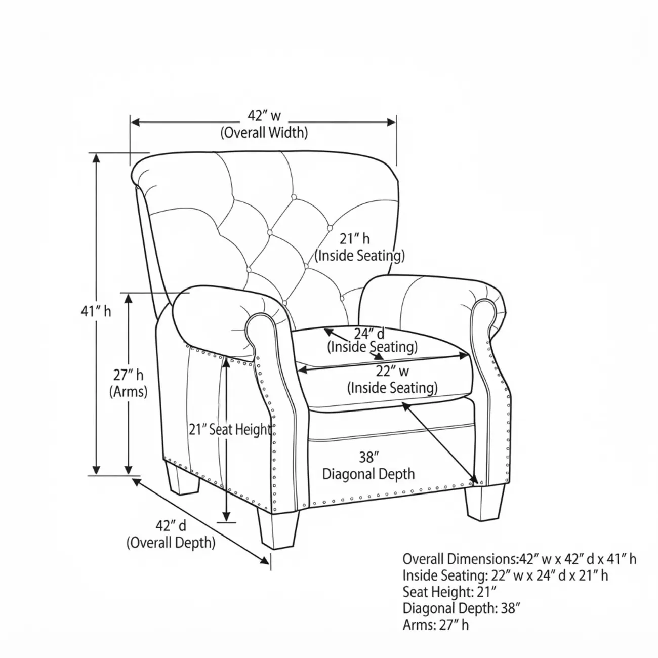 Classic Wide Brown Top-Grain Leather Tufted Manual Recliner Chair #size | homeyfad