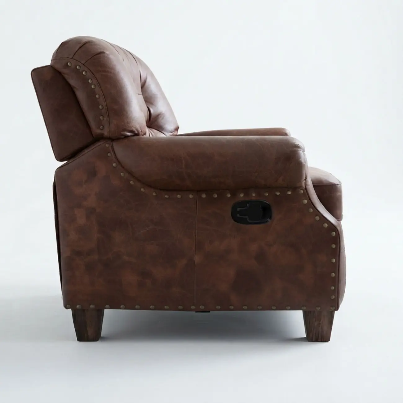Classic Wide Brown Top-Grain Leather Tufted Manual Recliner Chair Image - 14 | homeyfad