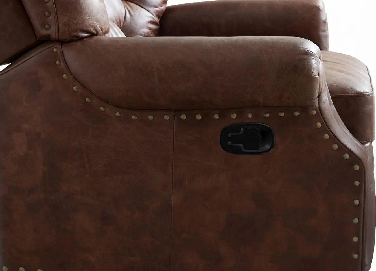 Classic Wide Brown Top-Grain Leather Tufted Manual Recliner Chair Image - 13 | homeyfad