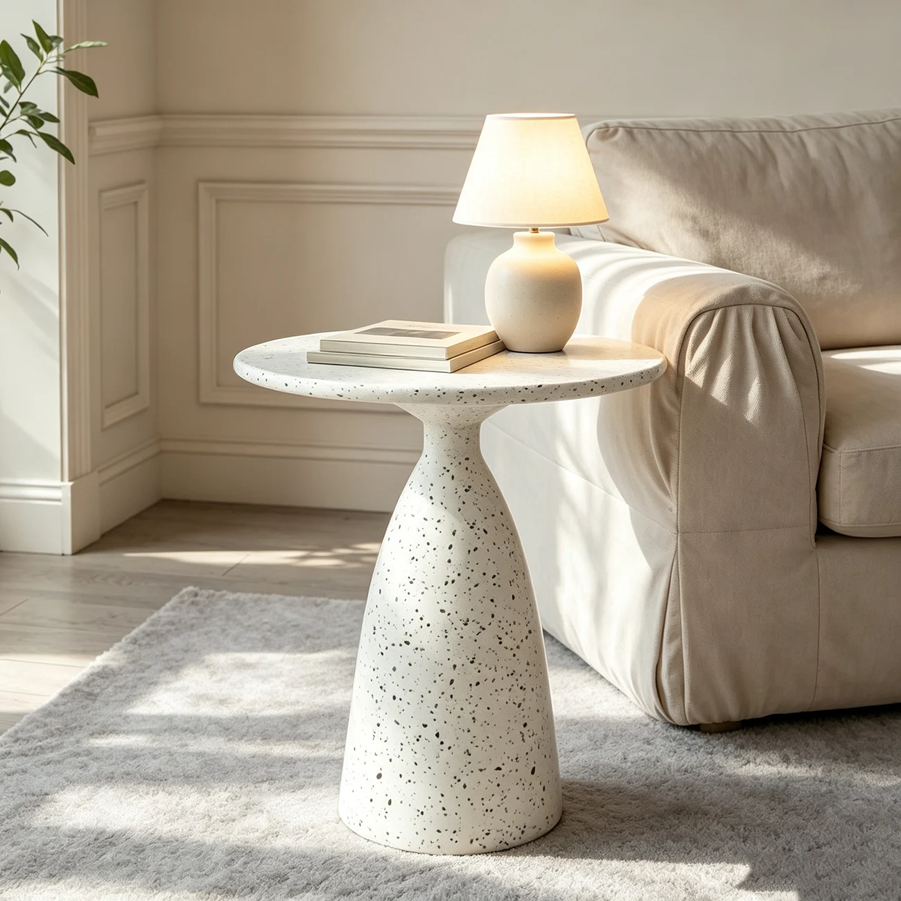 Modern Round Beige Metal End Table for Living Room Image - 1 | homeyfad