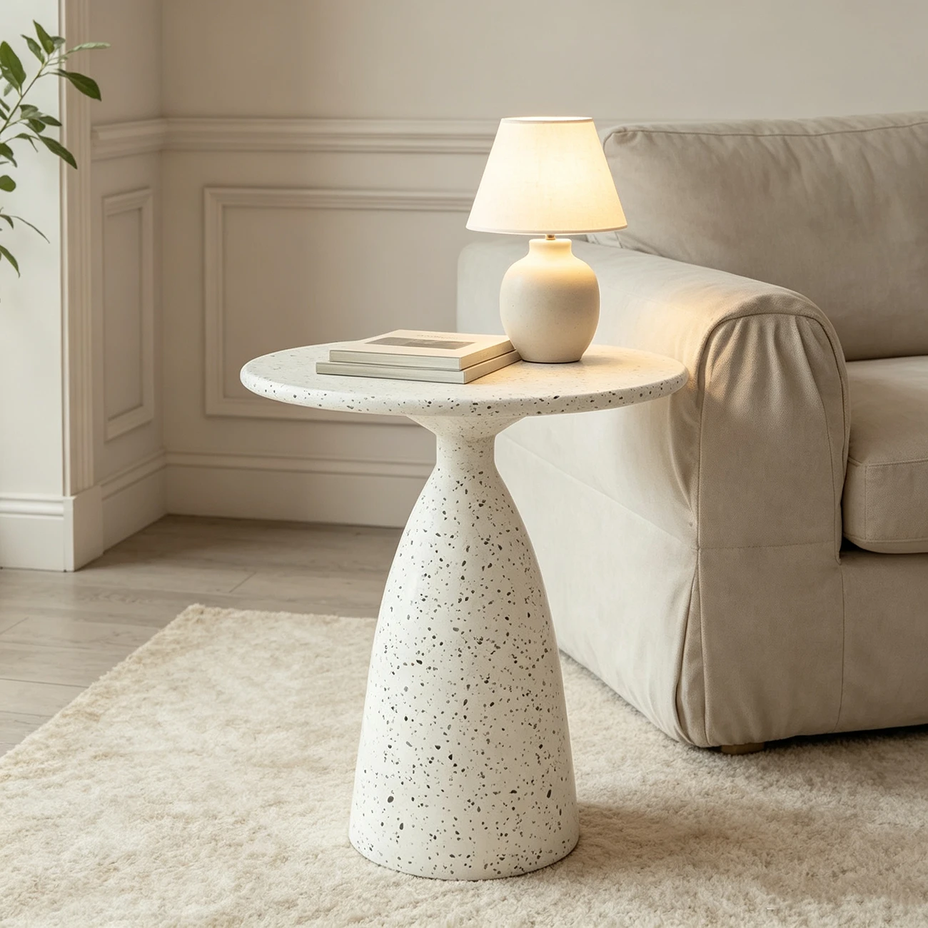 Modern Round Beige Metal End Table for Living Room Image - 7 | homeyfad