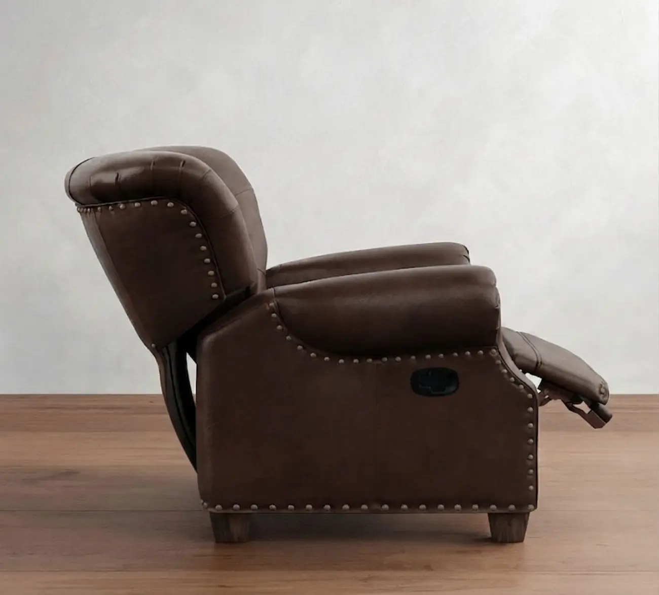Classic Wide Brown Top-Grain Leather Tufted Manual Recliner Chair Image - 12 | homeyfad