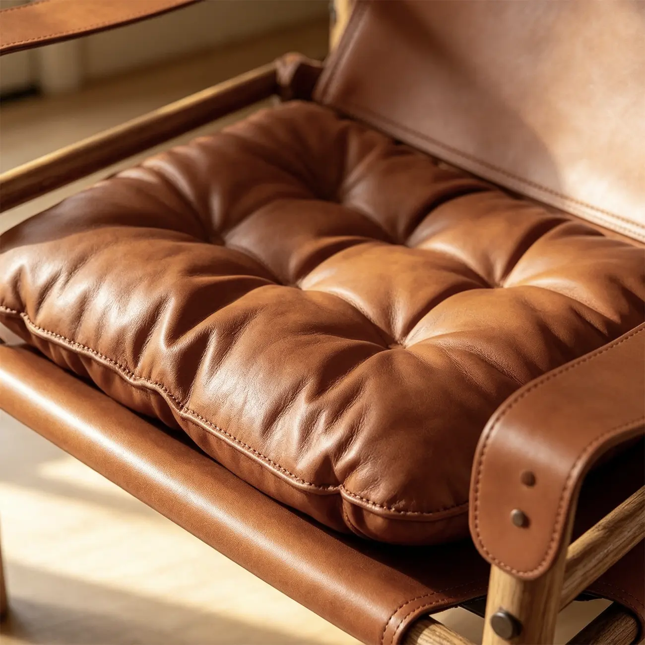 Mid-Century Modern Arm Chair Saddle Leather Living Room Image - 10 | homeyfad