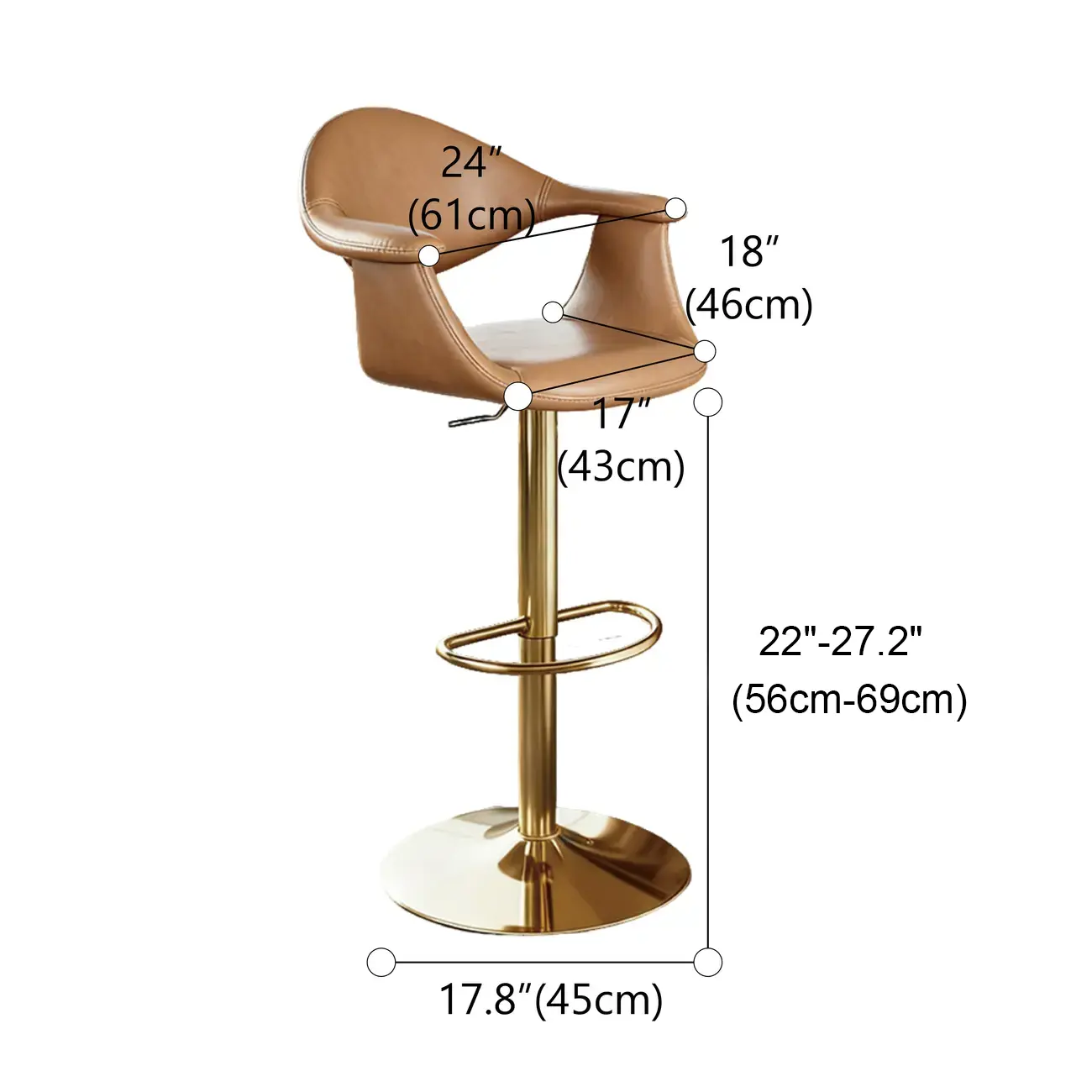 Elegant Adjustable Swivel Golden Cat-scratch Leather Bar Stools #size | homeyfad