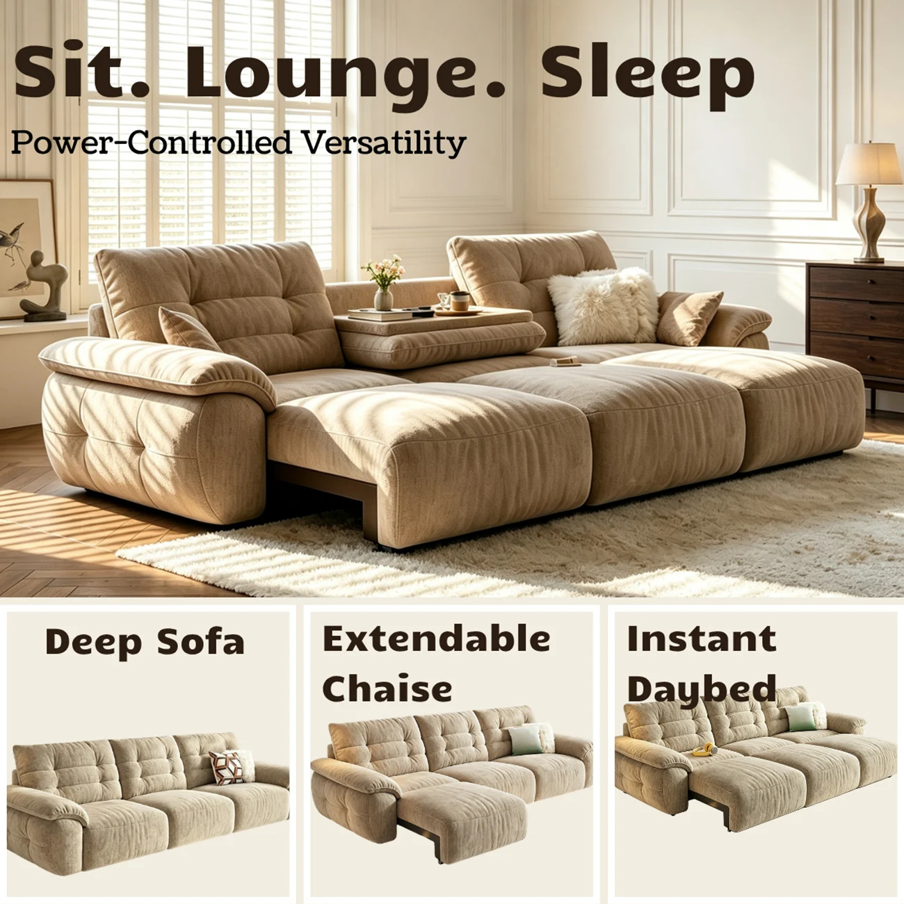Contemporary Skin-friendly Chenille Tufted Back Power Sofa Bed Image - 3 | homeyfad