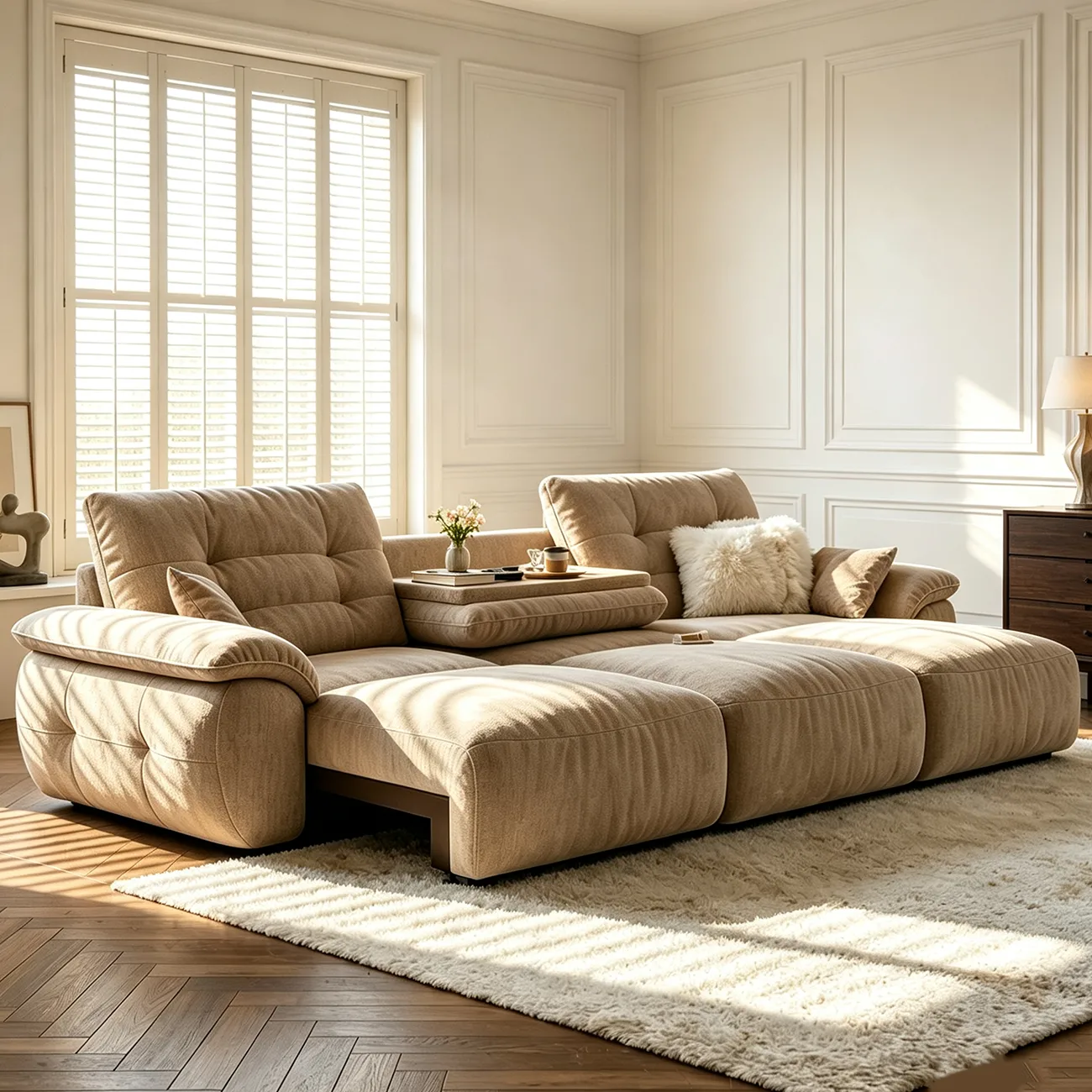 Contemporary Skin-friendly Chenille Tufted Back Power Sofa Bed Image - 12 | homeyfad