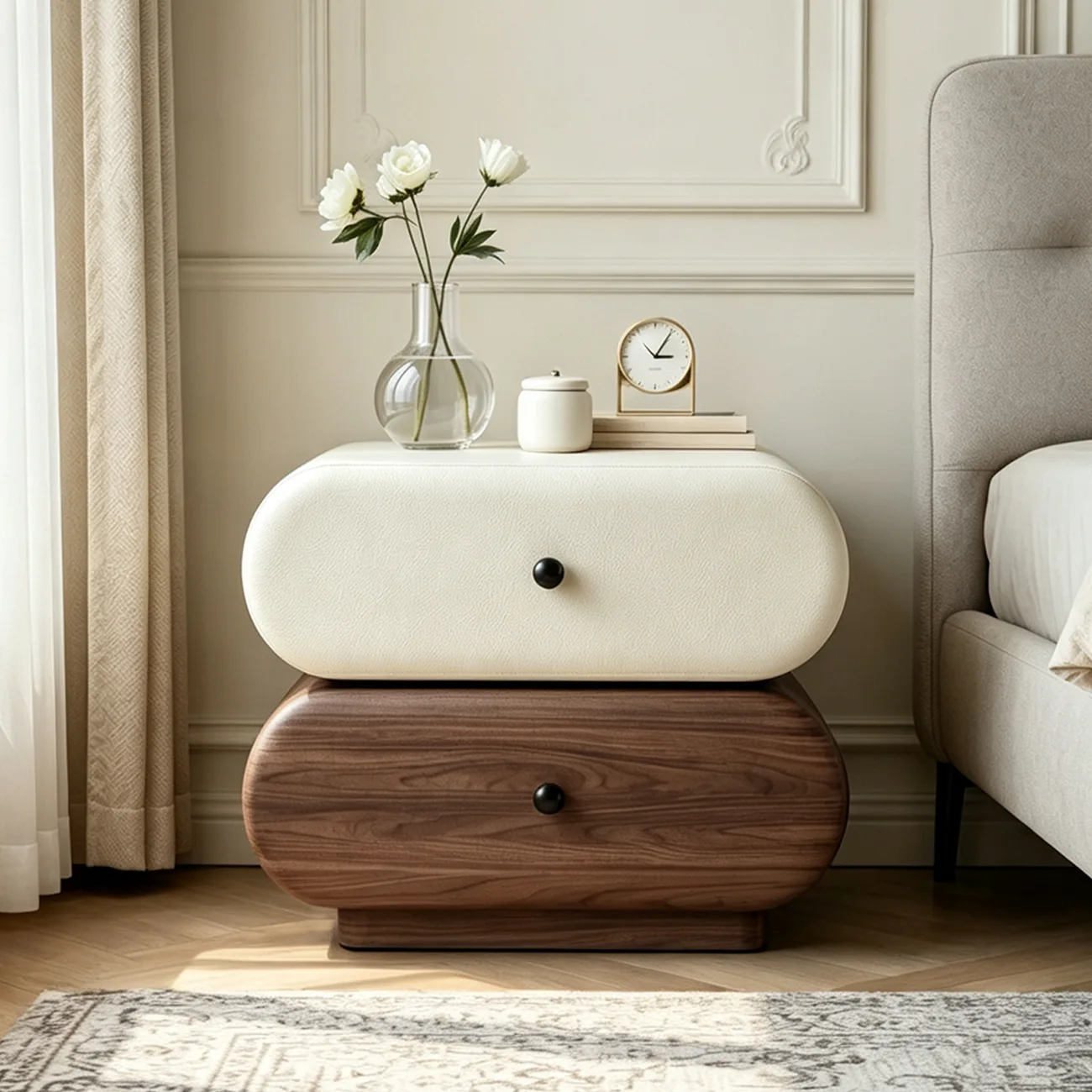 Modern Two-Tone Nightstand with 2 Storage Drawers Image - 3 | homeyfad