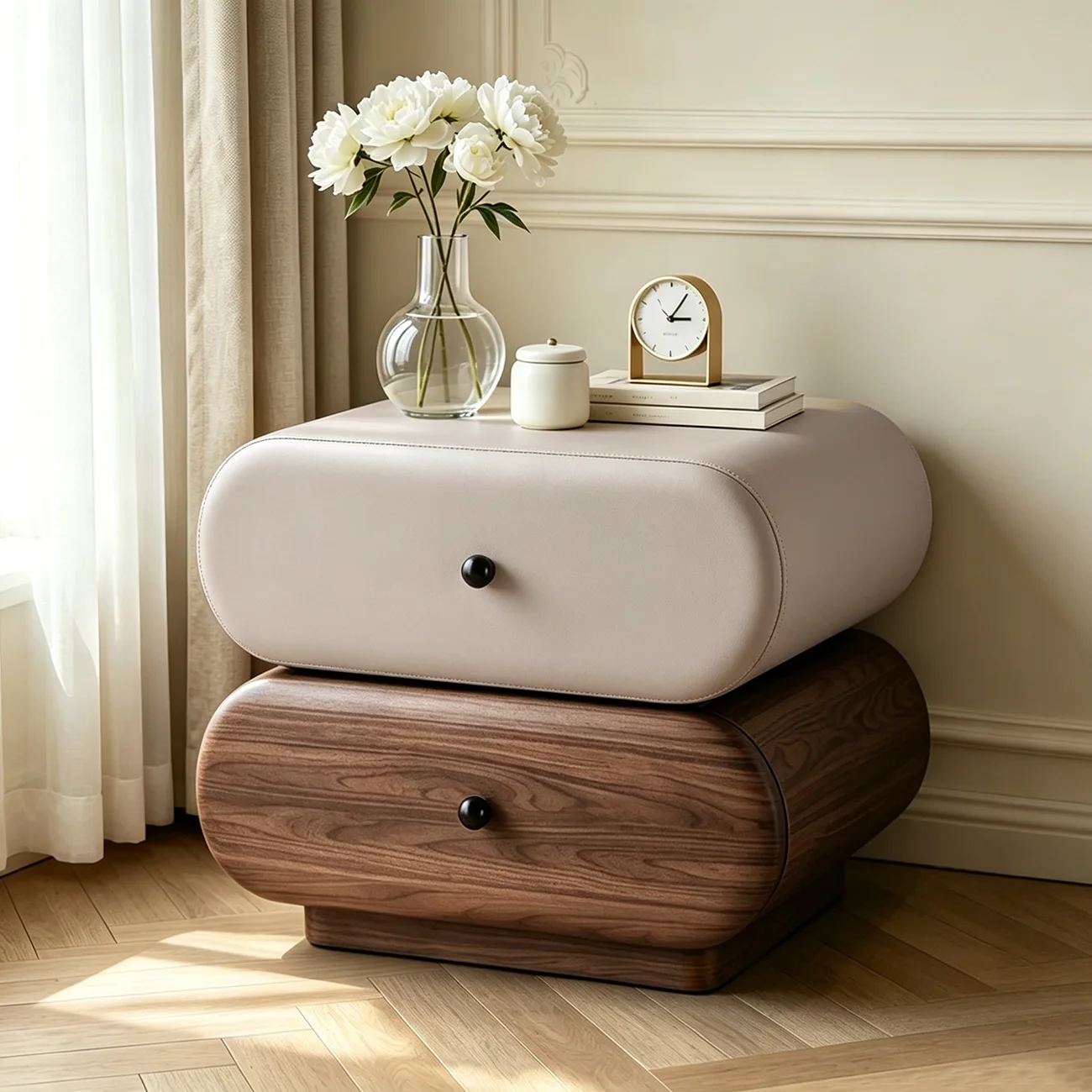 Modern Two-Tone Nightstand with 2 Storage Drawers Image - 4 | homeyfad