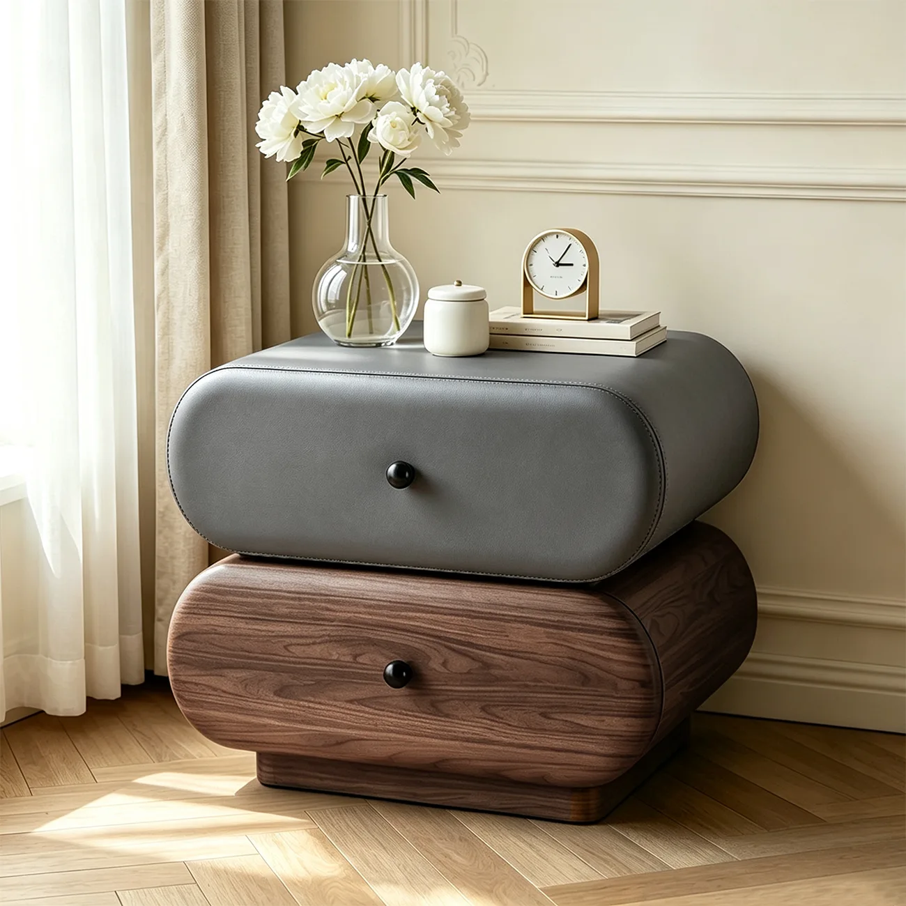 Modern Two-Tone Nightstand with 2 Storage Drawers Image - 5 | homeyfad