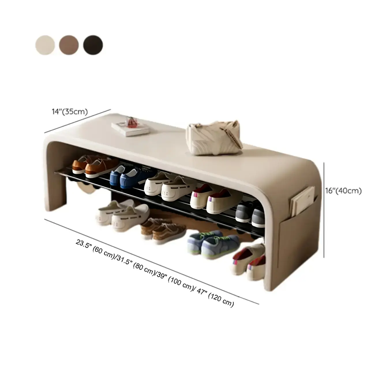Arched Faux Leather Cushioned Storage Entryway Bench #size | homeyfad