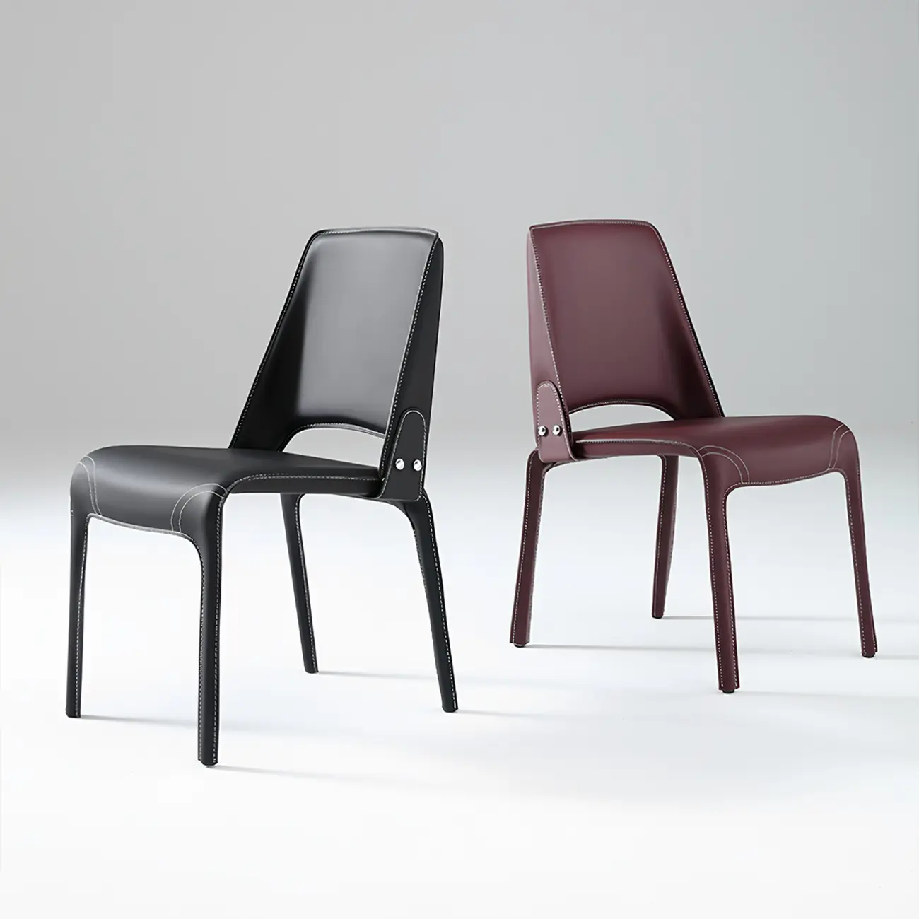 Sleek Modern Open Curved Back Faux Leather Dining Chairs Set Of 2 Image - 23 | homeyfad