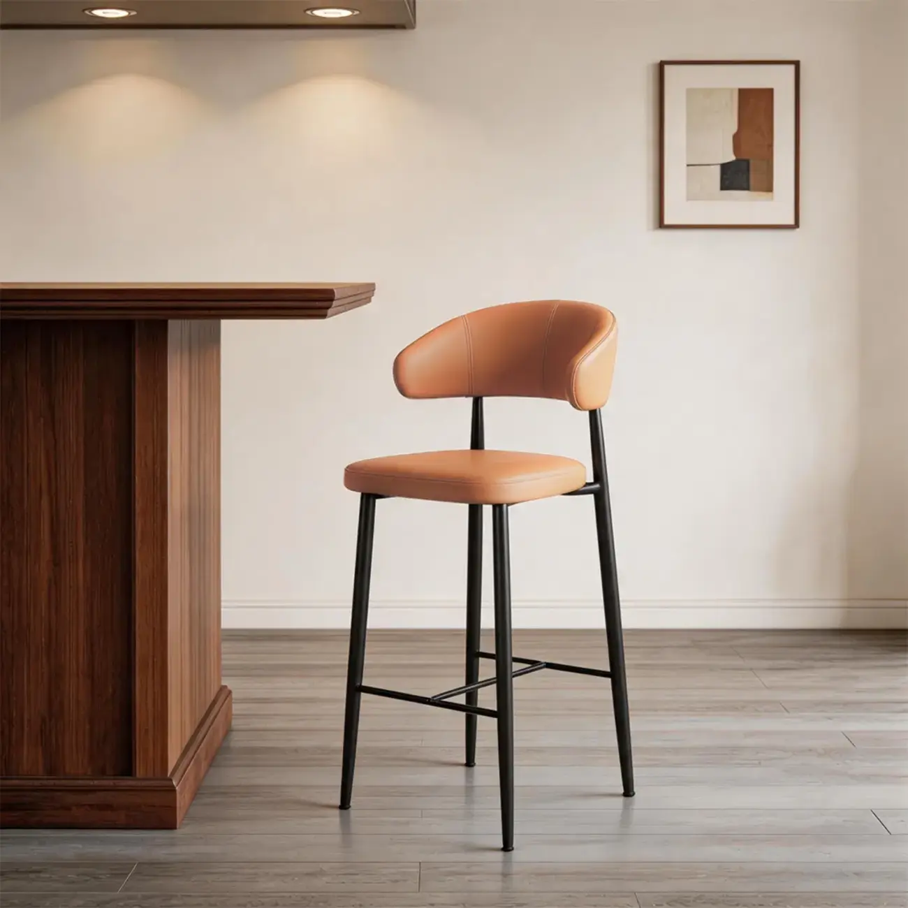 Modern Faux Leather Counter Height Bar Stool with Curved Back Image - 11 | homeyfad