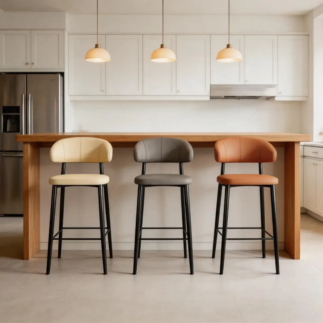 Modern Faux Leather Counter Height Bar Stool with Curved Back Image - 2 | homeyfad