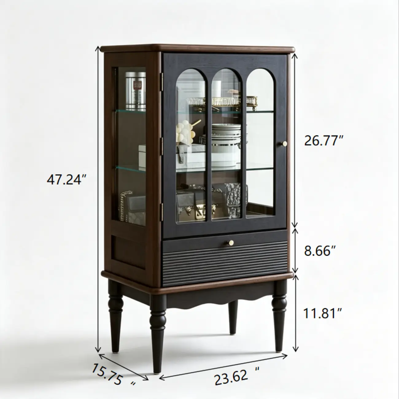 French Vintage Arched Glass Wood Wine Cabinet Image - 14 | homeyfad