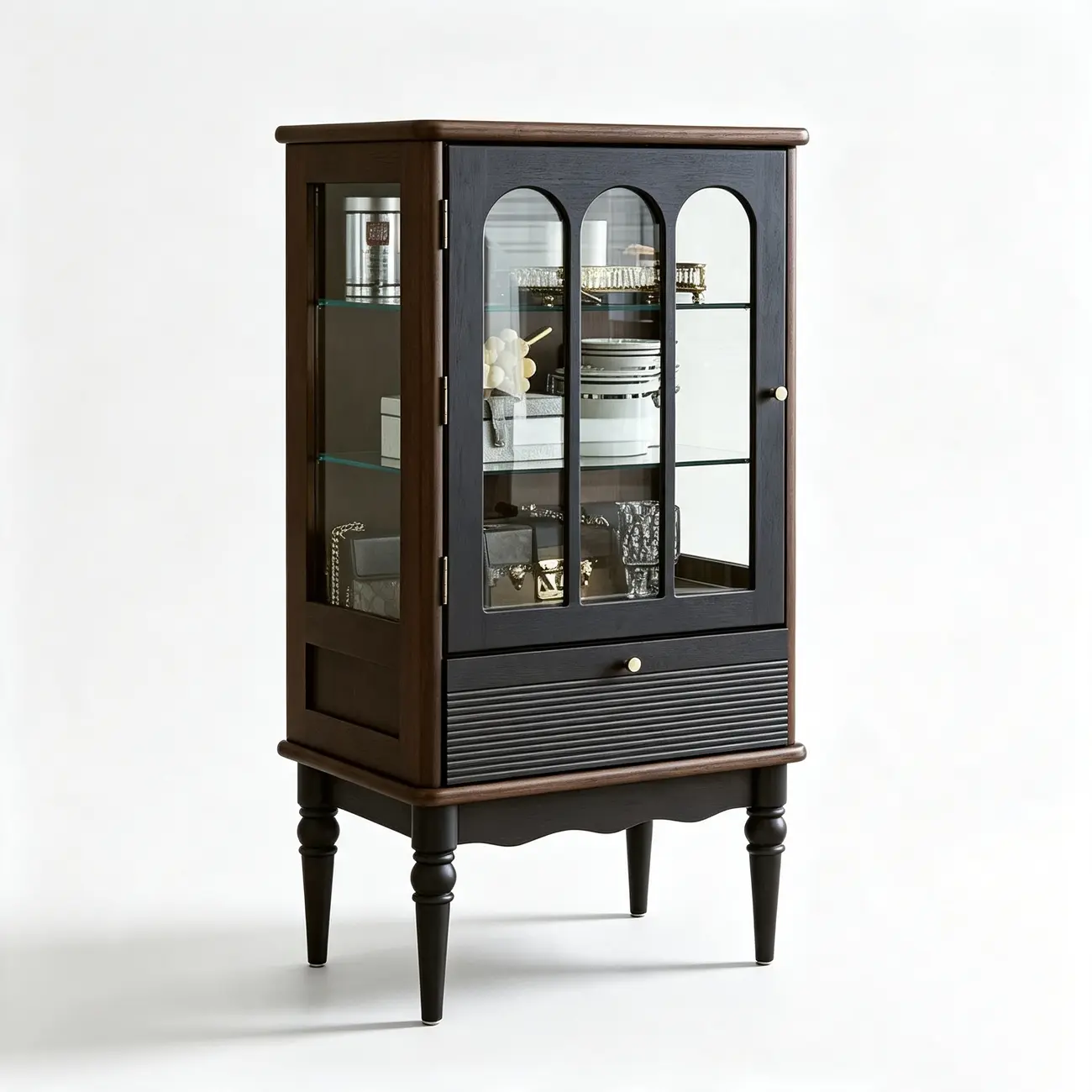 French Vintage Arched Glass Wood Wine Cabinet Image - 16 | homeyfad