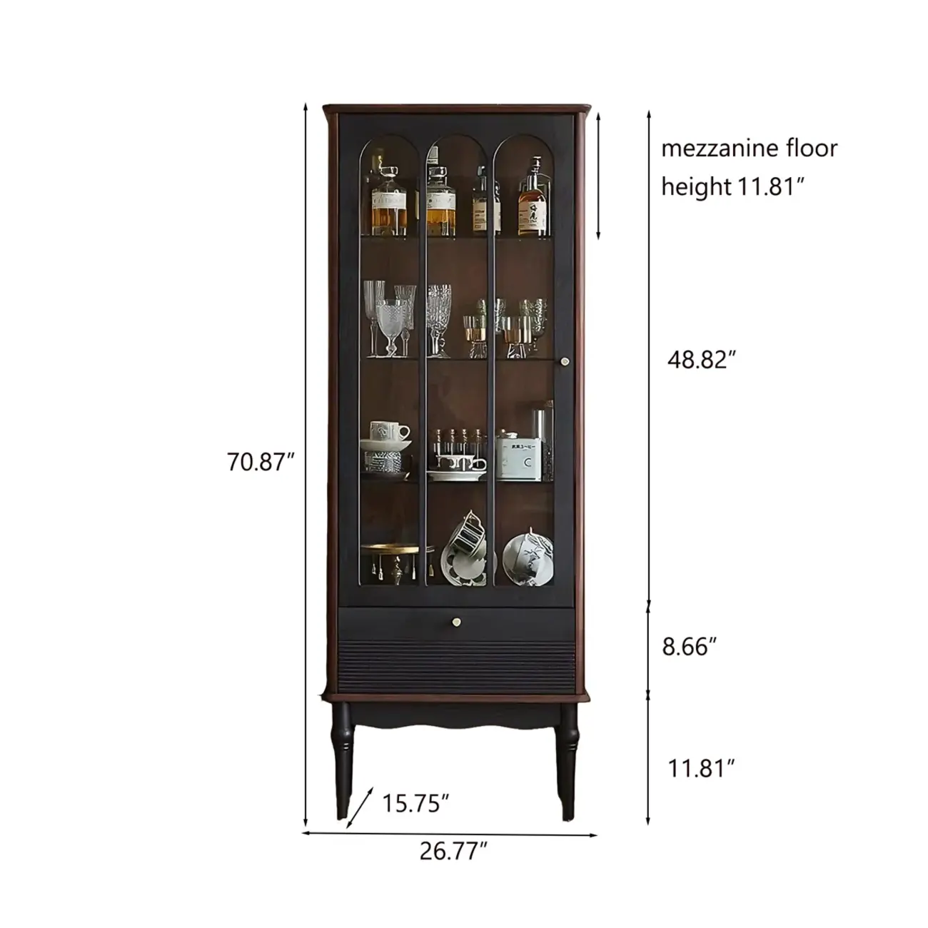French Vintage Arched Glass Wood Wine Cabinet #size | homeyfad