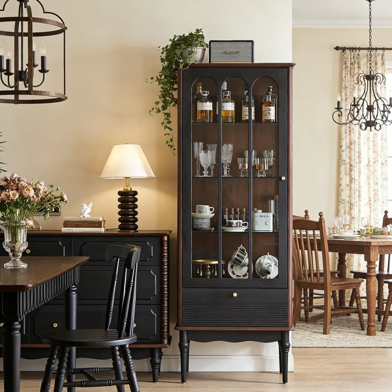 French Vintage Arched Glass Wood Wine Cabinet Image - 3 | homeyfad