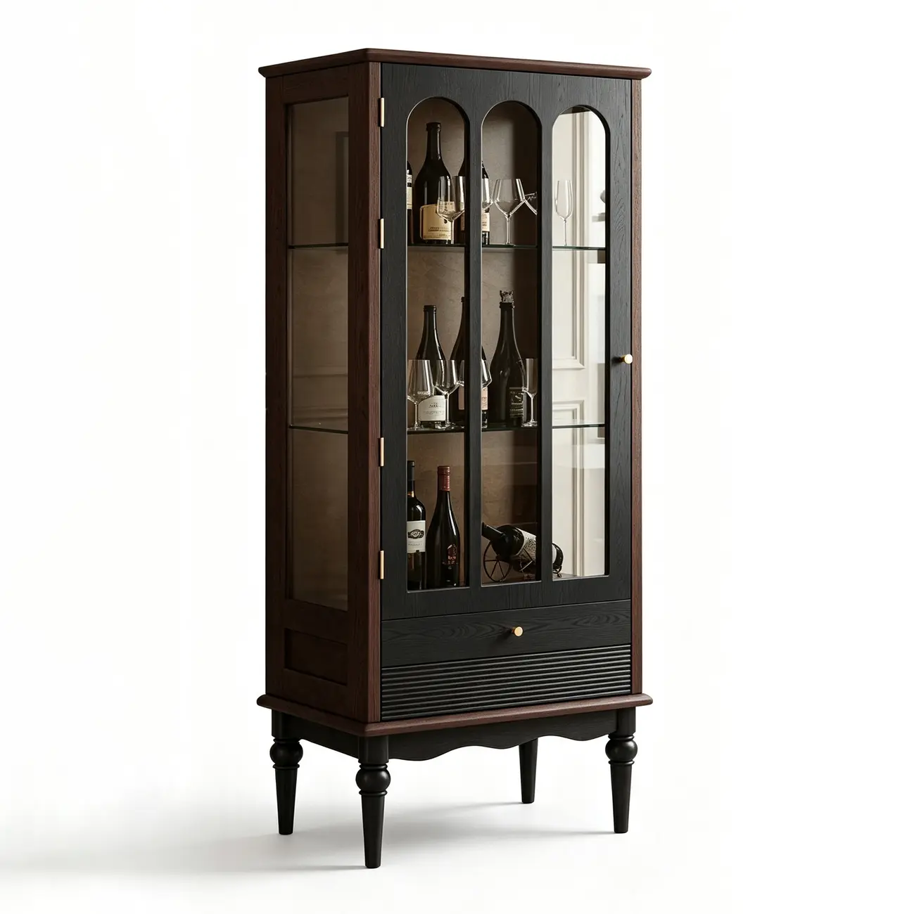 French Vintage Arched Glass Wood Wine Cabinet Image - 15 | homeyfad