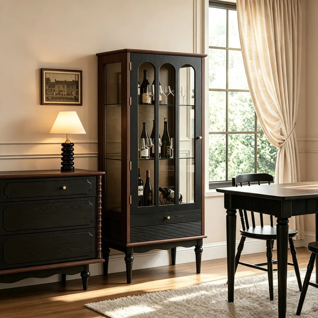 French Vintage Arched Glass Wood Wine Cabinet Image - 1 | homeyfad