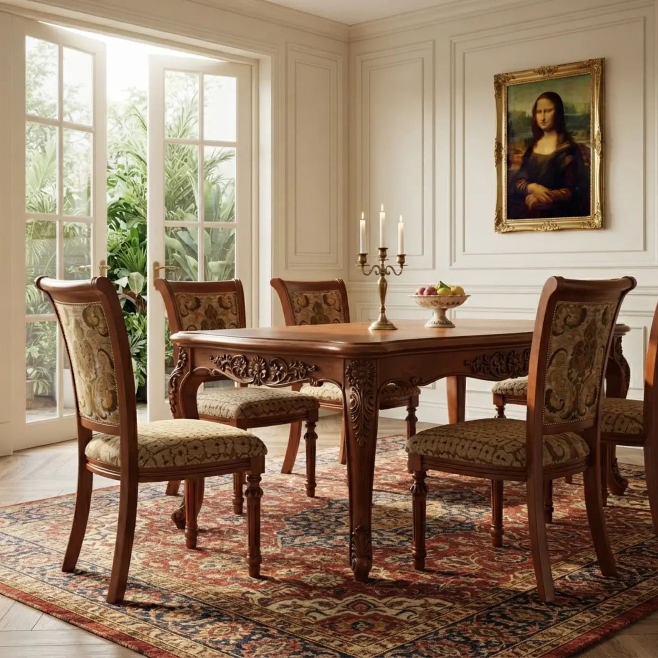 American Vintage Carved Solid Wood Dining Chair with Upholstered Backrest Image - 4 | homeyfad