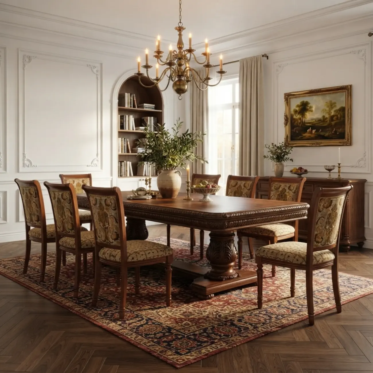 American Vintage Carved Solid Wood Dining Chair with Upholstered Backrest Image - 5 | homeyfad