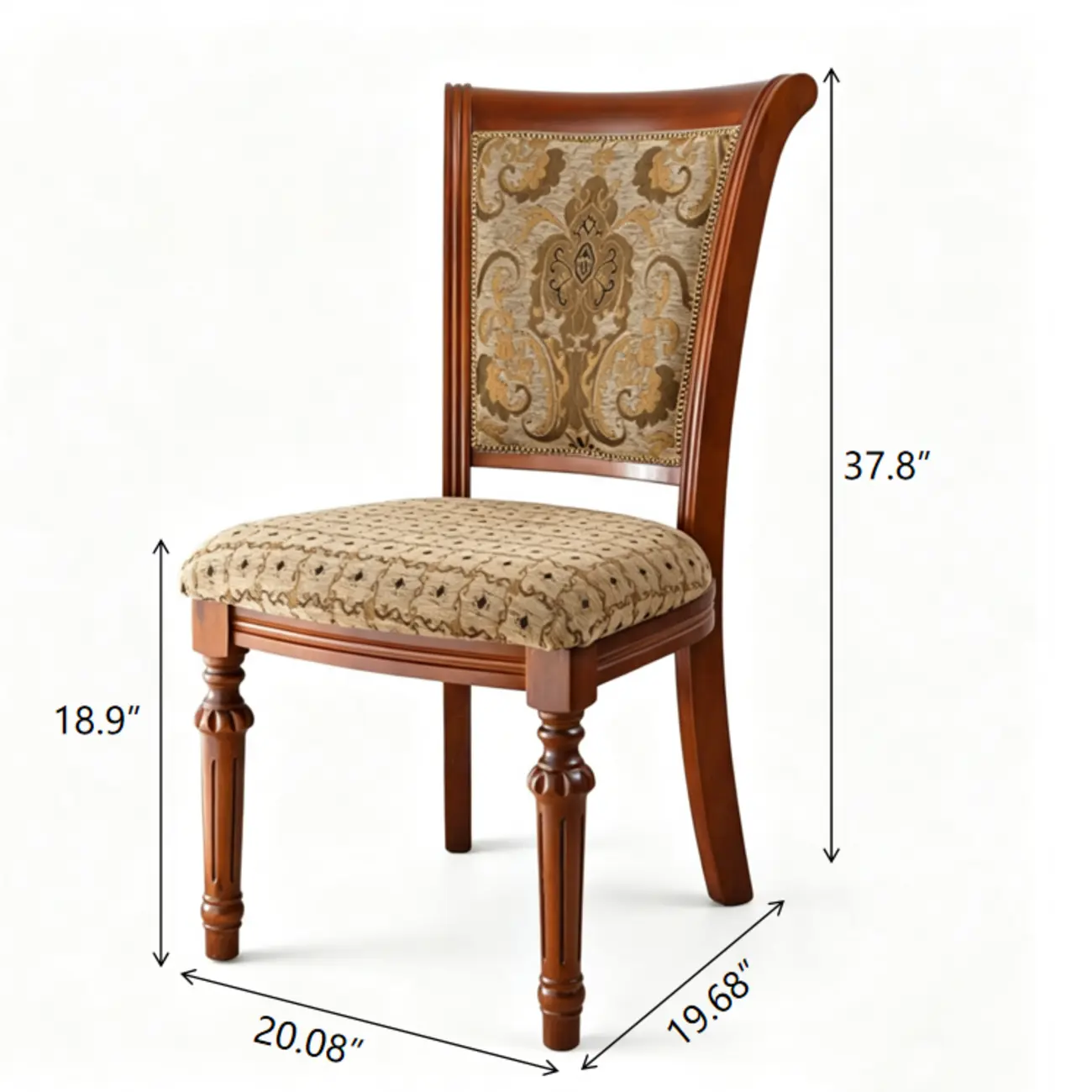 American Vintage Carved Solid Wood Dining Chair with Upholstered Backrest #size | homeyfad